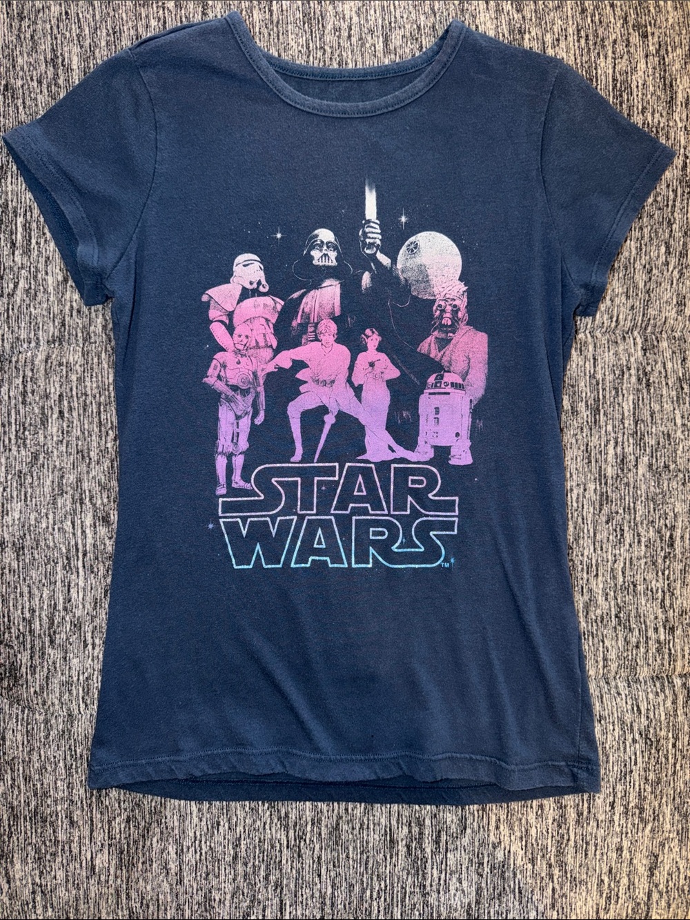Star Wars Kids Short Sleeve Tee - Navy with Pink & Blue Graphic